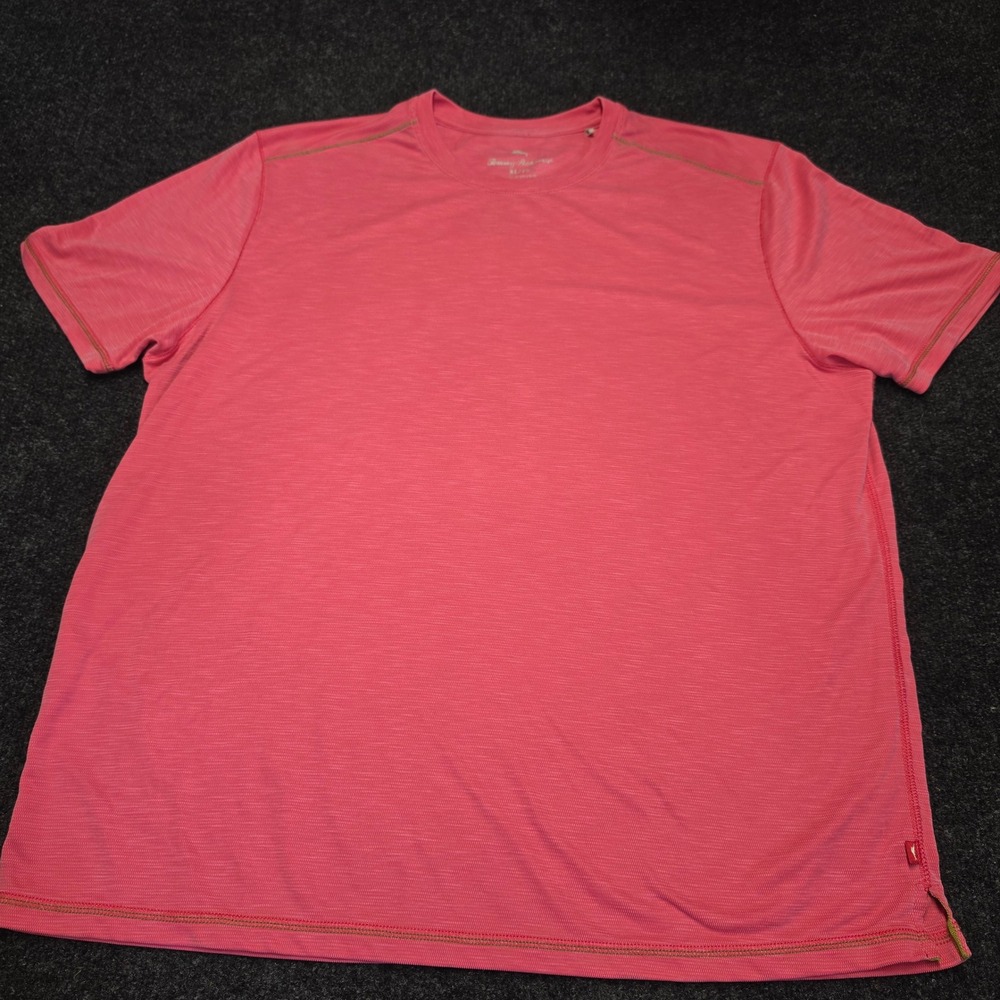 Tommy Bahama Mens XL Coral Pink Slub Texture Short Sleeve T-Shirt Casual Tee